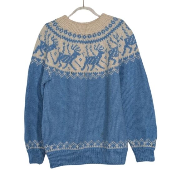 Dale of Norway Reindeer Sweater Womens Size Large Light Blue Wool Knit Nordic - Picture 1 of 16